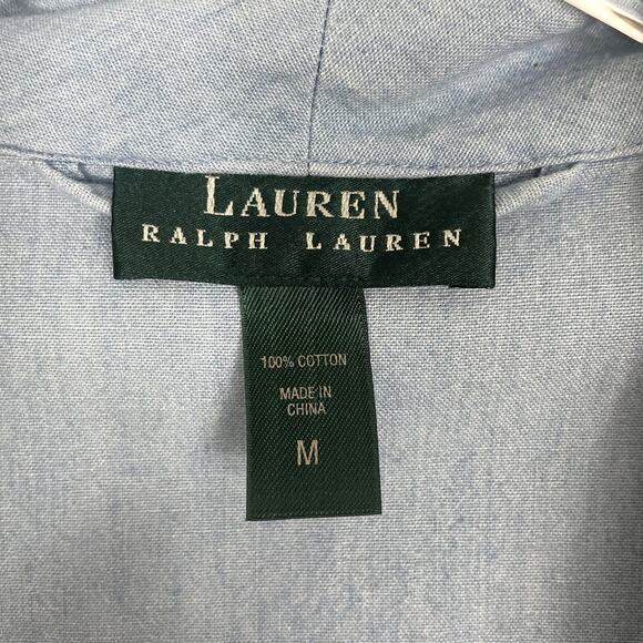 Lauren Ralph Lauren LRL Cotton Embroidered Monogram Ruffles Blue Women's Medium - Picture 12 of 13